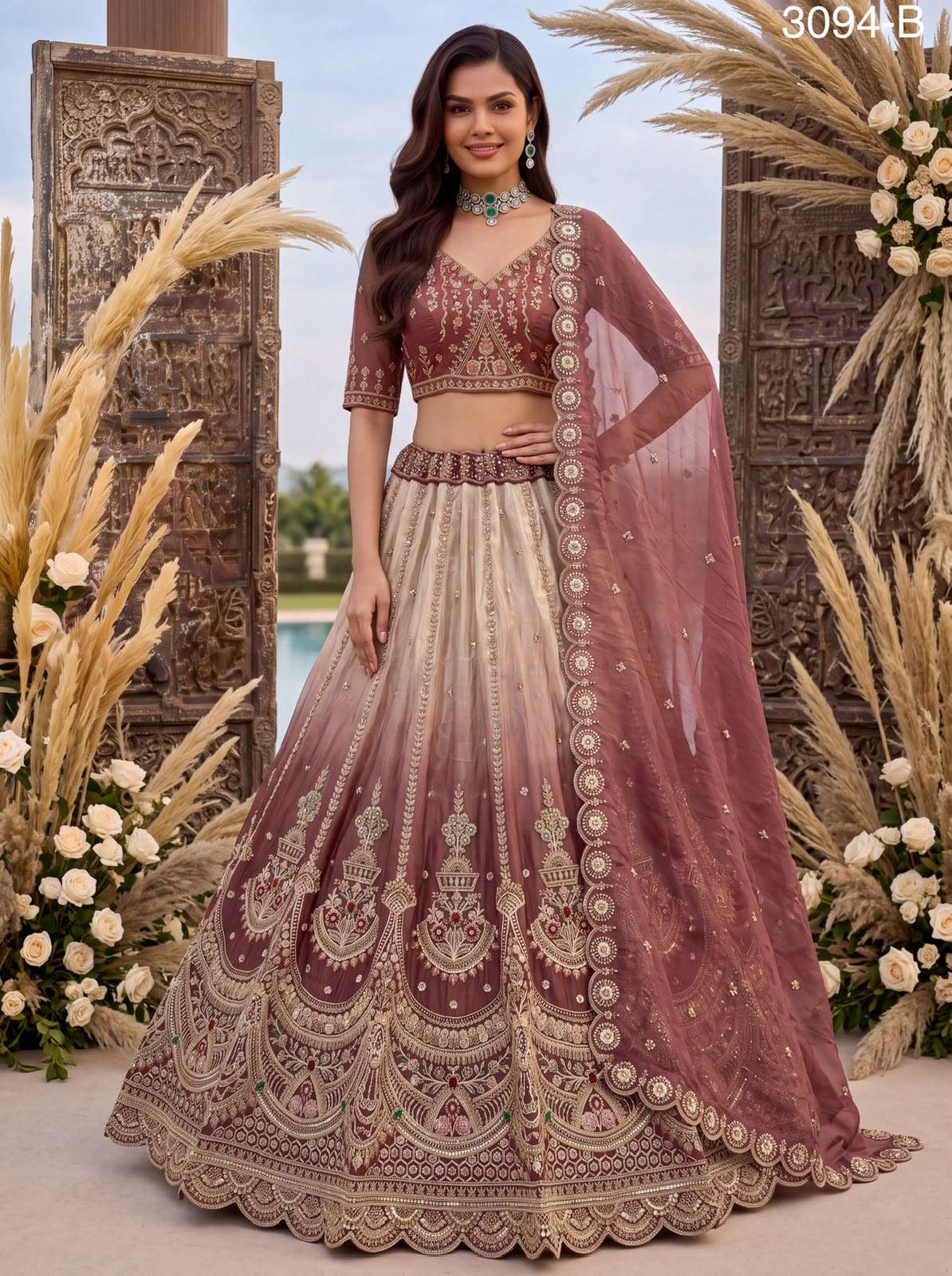 Art Of beautiful Work in Shaded Color Designer Chandnia Silk fabric Lehenga Choli Wholesale in surat 3094